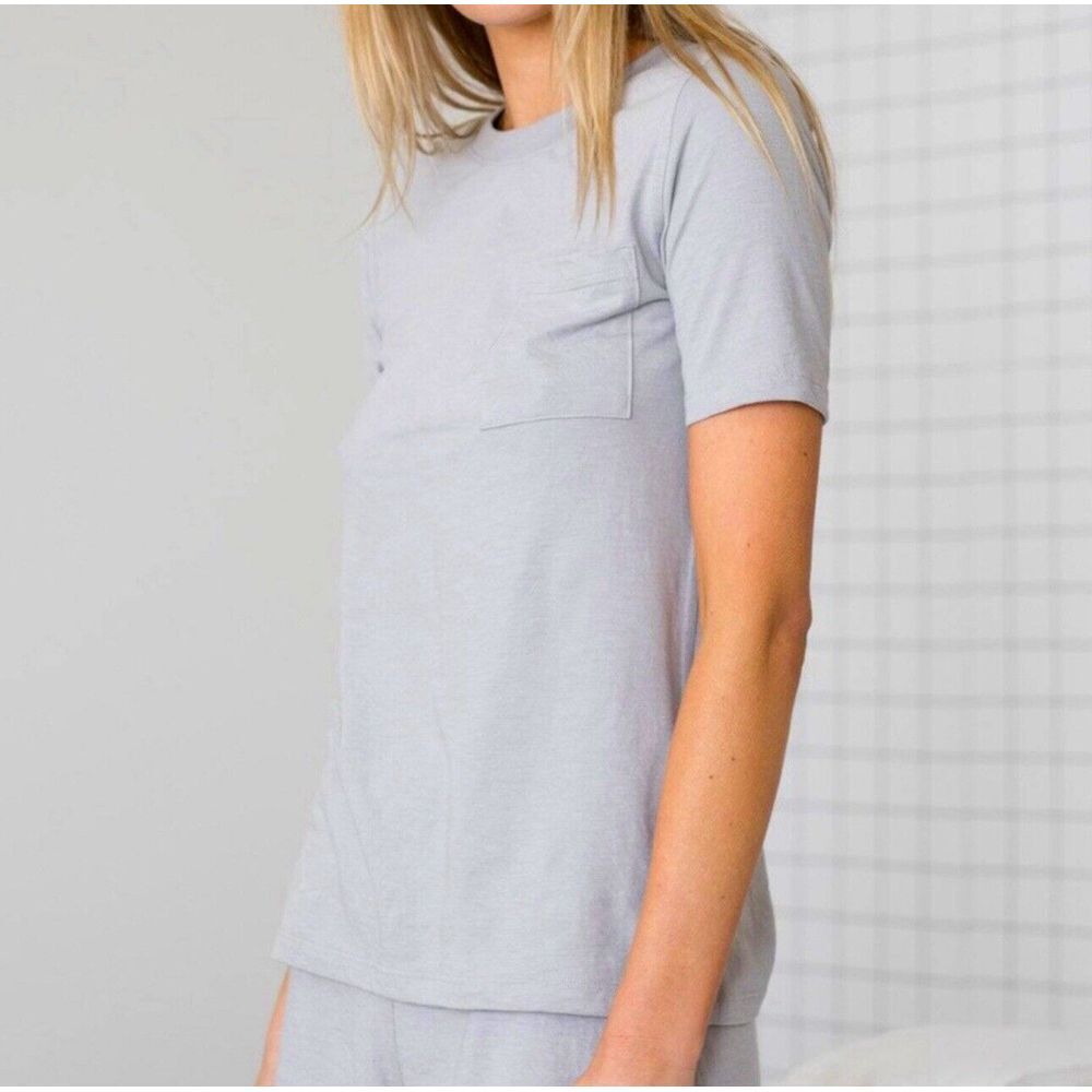 NEW Lunya Restore Every Body Pocket Cotton Blend Tee T-Shirt Gray Sz‎ XS